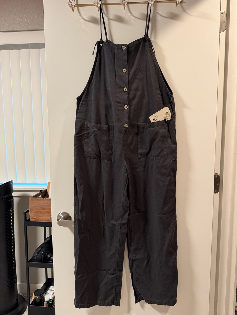 Billabong Dark Gray Button-Front Wide-Leg Romper Jumpsuit